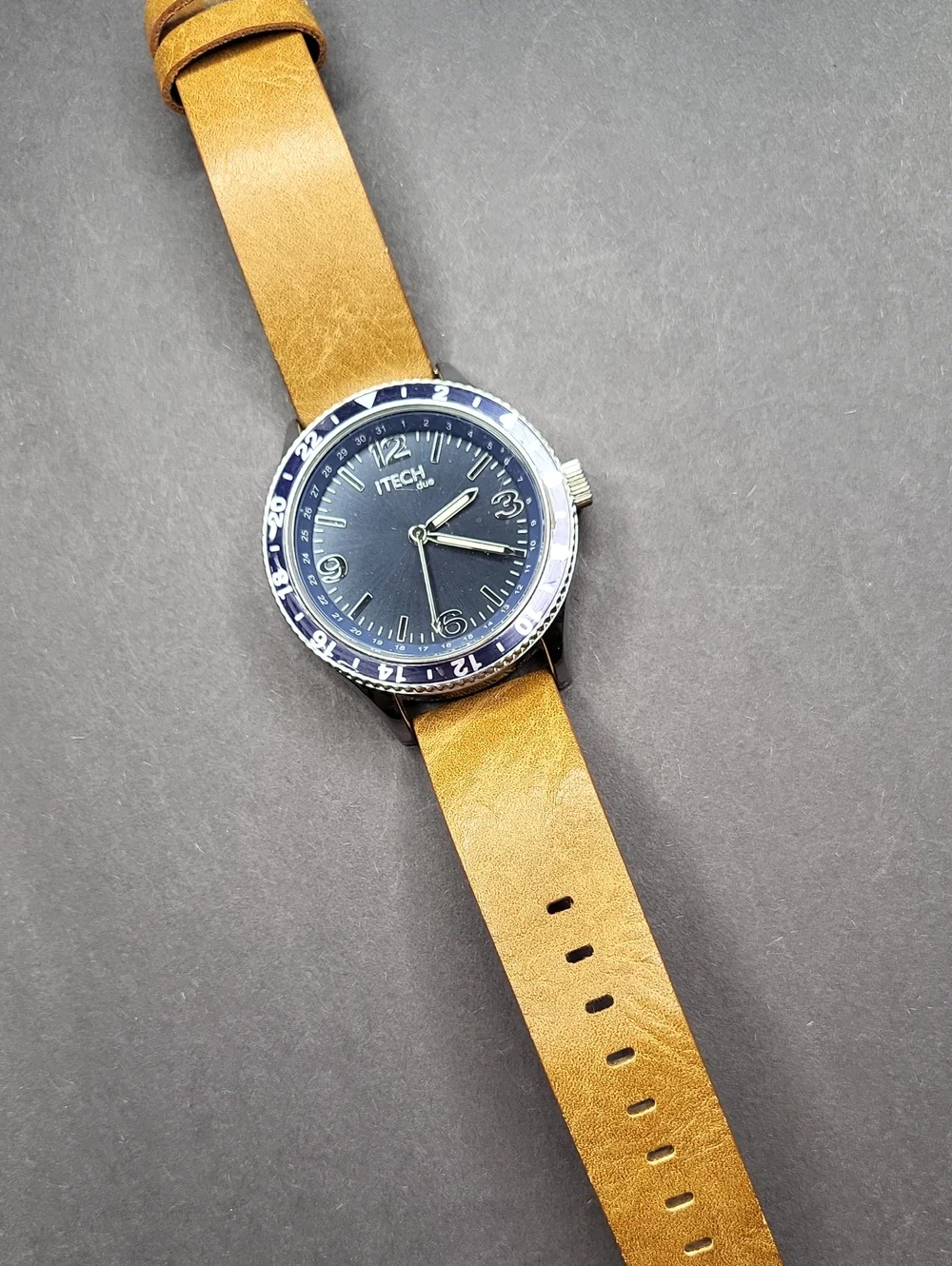 iTECH Duo Blue Dial Watch with Tan Leather Strap